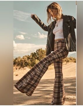 We the free Just Float On Printed Jeans Plaid Bell bottom Flare free people